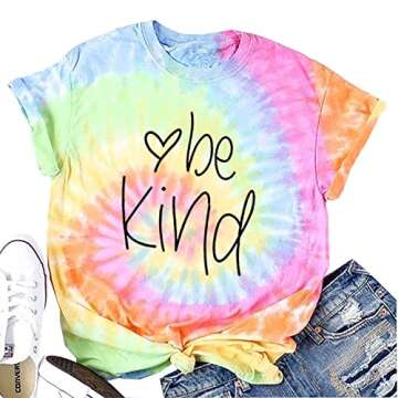 Be Kind Shirt for Women Tie Dye T Shirts Bee Kind Short Sleeve Graphic Tees Tops (Tie Dye, Large)