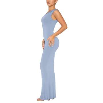 REORIA Women's Summer Sexy One Shoulder Formal Long Dress Wedding Guest Elegant Sleeveless Ribbed Bo...