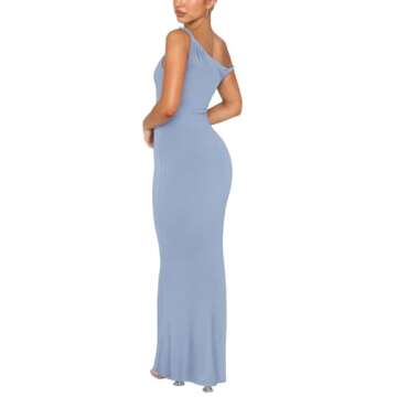 REORIA Women's Summer Sexy One Shoulder Formal Long Dress Wedding Guest Elegant Sleeveless Ribbed Bodycon Maxi Dresses