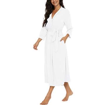 VINTATRE Women Kimono Robes Long Knit Bathrobe Lightweight Soft Knit Sleepwear V-neck Casual Ladies ...