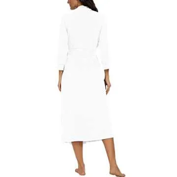 VINTATRE Women Kimono Robes Long Knit Bathrobe Lightweight Soft Knit Sleepwear V-neck Casual Ladies Loungewear White-Medium