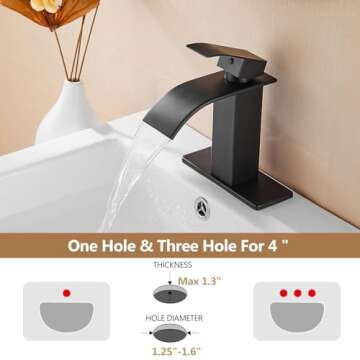 Fransiton Black Waterfall Bathroom Faucet Lavatory Single Handle 1 or 3 Hole Sink Faucet