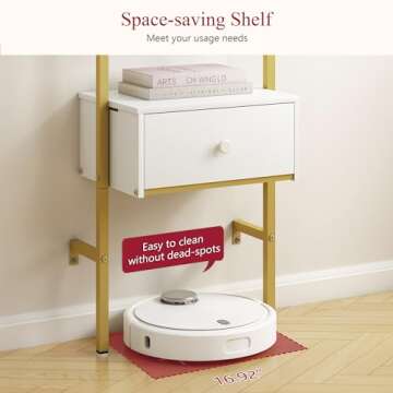 Tajsoon Ladder Shelf, Tall Bookcase with Storage Drawers, 4-Tier Wood Wall Mounted Bookshelf, Open Display Rack, Storage Shelves for Bedroom, Home Office, Collection, Plant Flower, Gold & White