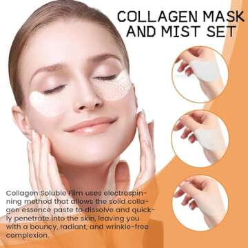 FIONEL Highprime Collagen Film & Mist Kit - Collagen Face Mask,Highprime Collagen Film for Face,for Face for Dark Circles, Puffy Eyes, Fine Lines, Wrinkles, Eye Bags (4pack+1bottleFace Spray)