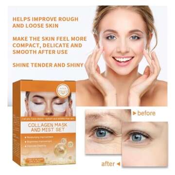 FIONEL Highprime Collagen Film & Mist Kit - Collagen Face Mask,Highprime Collagen Film for Face,for Face for Dark Circles, Puffy Eyes, Fine Lines, Wrinkles, Eye Bags (4pack+1bottleFace Spray)