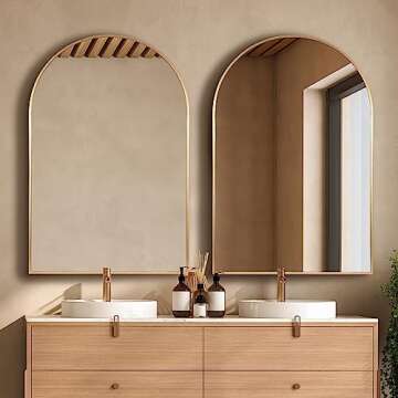 HOWOFURN 24*36" Arched Wall Mounted Mirror, Wall Decor, w/ Metal Frame for Bathroom, Bedroom, Entryway, Modern & Contemporary Arch Top Wall Mirror - Gold