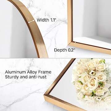 HOWOFURN 24*36" Arched Wall Mounted Mirror, Wall Decor, w/ Metal Frame for Bathroom, Bedroom, Entryway, Modern & Contemporary Arch Top Wall Mirror - Gold