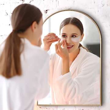 HOWOFURN 24*36" Arched Wall Mounted Mirror, Wall Decor, w/ Metal Frame for Bathroom, Bedroom, Entryway, Modern & Contemporary Arch Top Wall Mirror - Gold