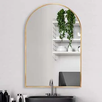 HOWOFURN 24*36" Arched Wall Mounted Mirror, Wall Decor, w/ Metal Frame for Bathroom, Bedroom, Entryway, Modern & Contemporary Arch Top Wall Mirror - Gold