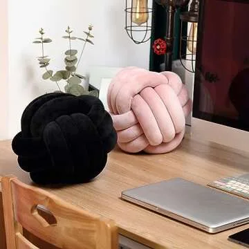 Petrella Knot Pillows Ball Round Throw Pillows Home Decor Cushion Decorative Aesthetic Throw Pillows，Pink 11inch