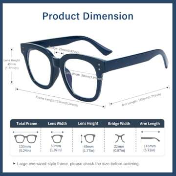Madison Avenue Blue Light Blocking Glasses Oversized Fashion Blue Light Glasses for Women Anti Eyestrain & UV Protection Computer Eyeglasses (Ink Blue)