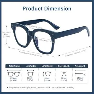 Madison Avenue Blue Light Blocking Glasses Oversized Fashion Blue Light Glasses for Women Anti Eyestrain & UV Protection Computer Eyeglasses (Ink Blue)