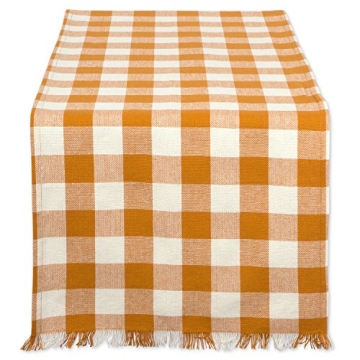 DII Heavyweight Fringed Check Table Runner Pumpkin Spice