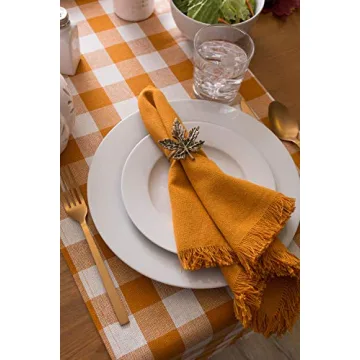 DII Heavyweight Fringed Check Table Runner Pumpkin Spice