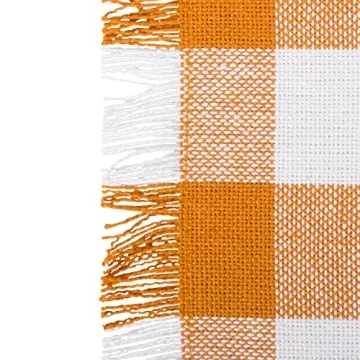 DII Heavyweight Fringed Check Table Runner Pumpkin Spice