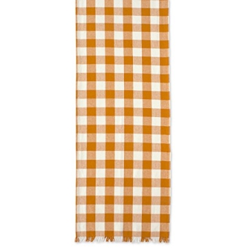 DII Heavyweight Fringed Check Table Runner Pumpkin Spice