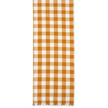 DII Heavyweight Fringed Check Table Runner Pumpkin Spice