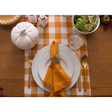 DII Heavyweight Fringed Check Table Runner Pumpkin Spice