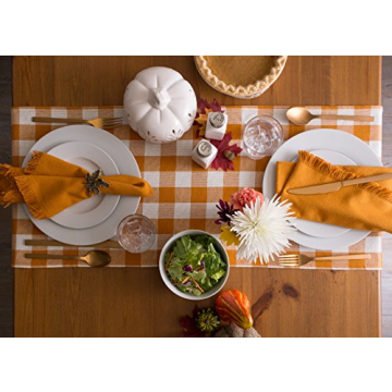 DII Heavyweight Fringed Check Table Runner Pumpkin Spice