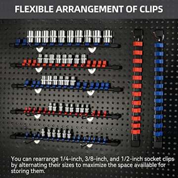 Reniteco Socket Organizer Drive ABS Tools-Socket Holder, Premium Quality 9 Pieces Holders Kit 1/4-Inch x 48 Clips, 3/8-Inch x 45 Clips, 1/2-Inch x 36 Clips