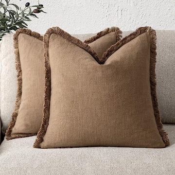 Foindtower Cozy Linen Fringe Throw Pillow Covers Set