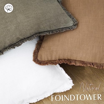 Foindtower Cozy Linen Fringe Throw Pillow Covers Set