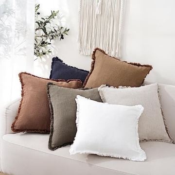 Foindtower Cozy Linen Fringe Throw Pillow Covers Set