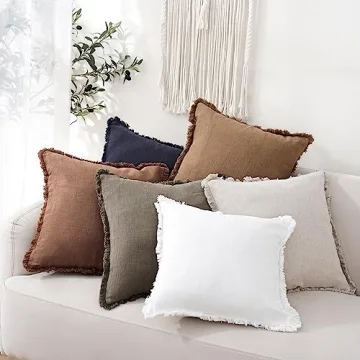 Foindtower Cozy Linen Fringe Throw Pillow Covers Set