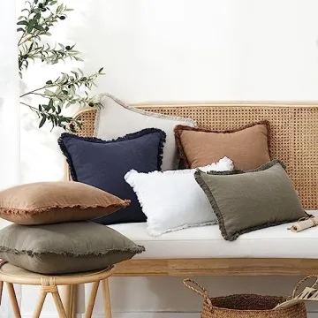 Foindtower Cozy Linen Fringe Throw Pillow Covers Set