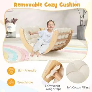 HONEY JOY Wooden Arch Climber with Cushion, Montessori Sensory Table for Kids w/Foldable Storage Bin, Baby Rocker Ladder Play Gym, Toddler Climbing Toys Indoor, Learning Gift for Kids 1-8 (Colorful)