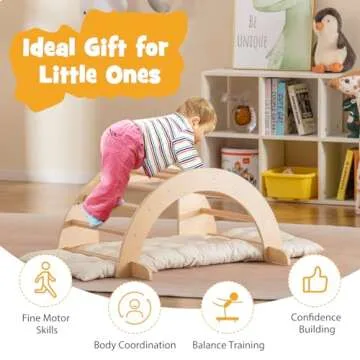 HONEY JOY Wooden Arch Climber with Cushion, Montessori Sensory Table for Kids w/Foldable Storage Bin, Baby Rocker Ladder Play Gym, Toddler Climbing Toys Indoor, Learning Gift for Kids 1-8 (Colorful)