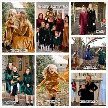 Seiciviy Girls Velvet Dress Ruffled Long Sleeve Casual Spring Fall Dress Princess Christmas Party Dress Winter Outfits Dark Green