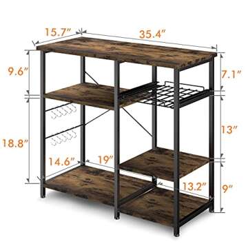 ODK Kitchen Bakers Rack, Utility Storage Shelf Microwave Oven Stand, 3-Tier+3-Tier Coffee Bar Table with 10 S-Shape Hooks for Spice Rack Organizer Workstation, Rustic Brown