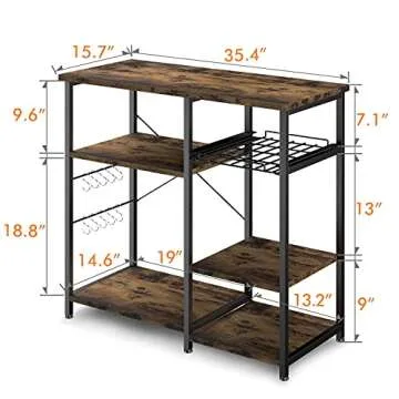 ODK Kitchen Bakers Rack, Utility Storage Shelf Microwave Oven Stand, 3-Tier+3-Tier Coffee Bar Table with 10 S-Shape Hooks for Spice Rack Organizer Workstation, Rustic Brown