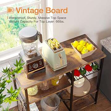 ODK Kitchen Bakers Rack, Utility Storage Shelf Microwave Oven Stand, 3-Tier+3-Tier Coffee Bar Table with 10 S-Shape Hooks for Spice Rack Organizer Workstation, Rustic Brown