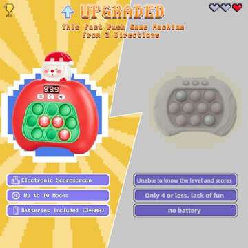 Fast Push Game Toys for Kids, Bubble Stress Pop Light Up Game Console Handheld Puzzle Game Autism Sensory Toys, Christmas Gifts for Kids