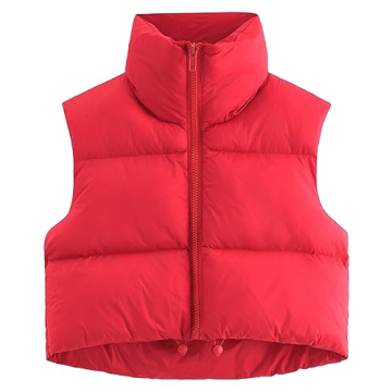 Fuinloth Women's Lightweight Crop Padded Vest Red