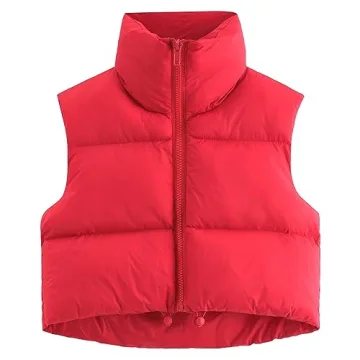Fuinloth Women's Lightweight Crop Padded Vest Red