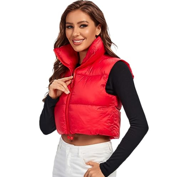 Fuinloth Women's Lightweight Crop Padded Vest Red