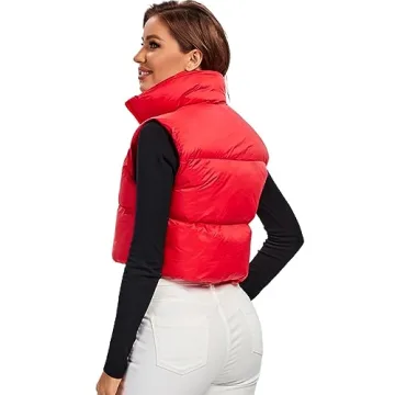 Fuinloth Women's Lightweight Crop Padded Vest Red
