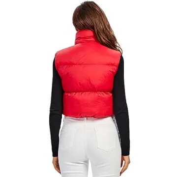 Fuinloth Women's Lightweight Crop Padded Vest Red