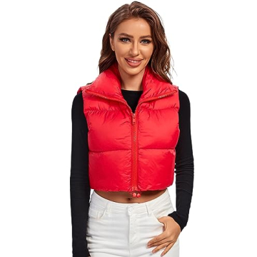Fuinloth Women's Lightweight Crop Padded Vest Red