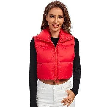 Fuinloth Women's Lightweight Crop Padded Vest Red