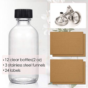 12 Pack Small Clear Glass Bottles with Funnels for Travel