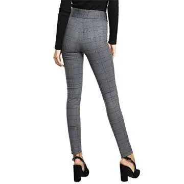 SweatyRocks Women's Casual Skinny Leggings Stretchy High Waisted Work Pants Elastic Waisted Plaid Sm...