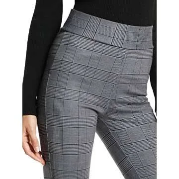 SweatyRocks Women's Casual Skinny Leggings Stretchy High Waisted Work Pants Elastic Waisted Plaid Small