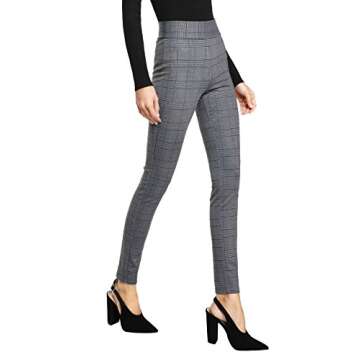 SweatyRocks Women's Casual Skinny Leggings Stretchy High Waisted Work Pants Elastic Waisted Plaid Small