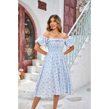 R.Vivimos Floral Print Puff Sleeve Vintage Midi Dress