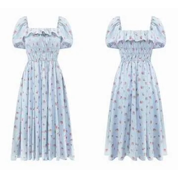R.Vivimos Floral Print Puff Sleeve Vintage Midi Dress
