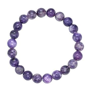 Amazing Gemstone Lepidolite Bracelet for Protection and Healing - Unisex 8mm Gemstones Beaded Stretc...